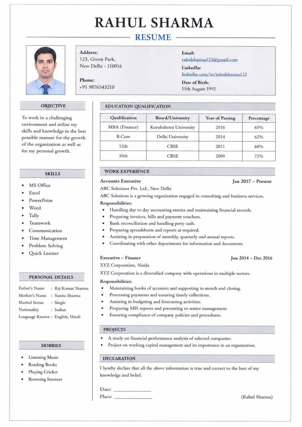 AI-created BEFORE resume example 1