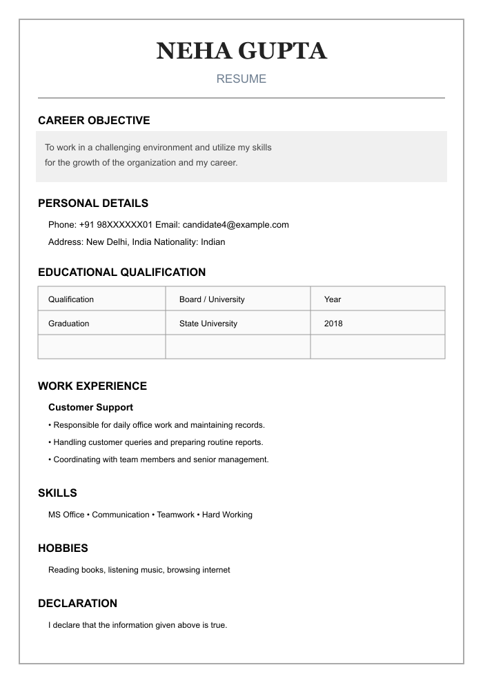 AI-created BEFORE resume example 4