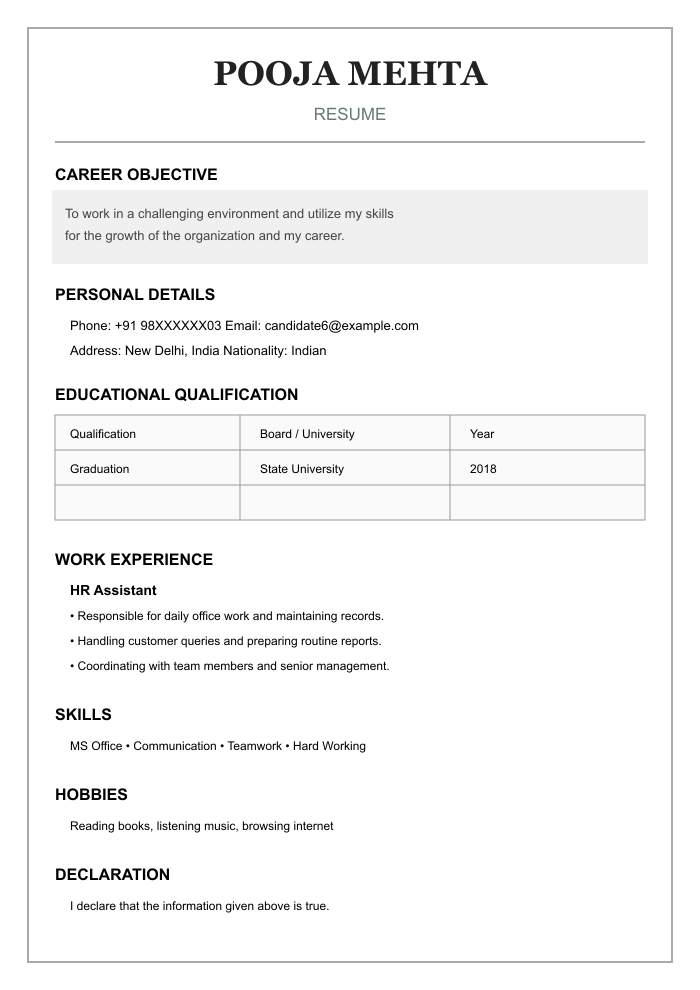 AI-created BEFORE resume example 6